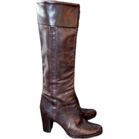 Sigerson Morrison Brown Leather Tall Cuffed Riding Boots Women's Size 8.5 narrow - Picture 1 of 10